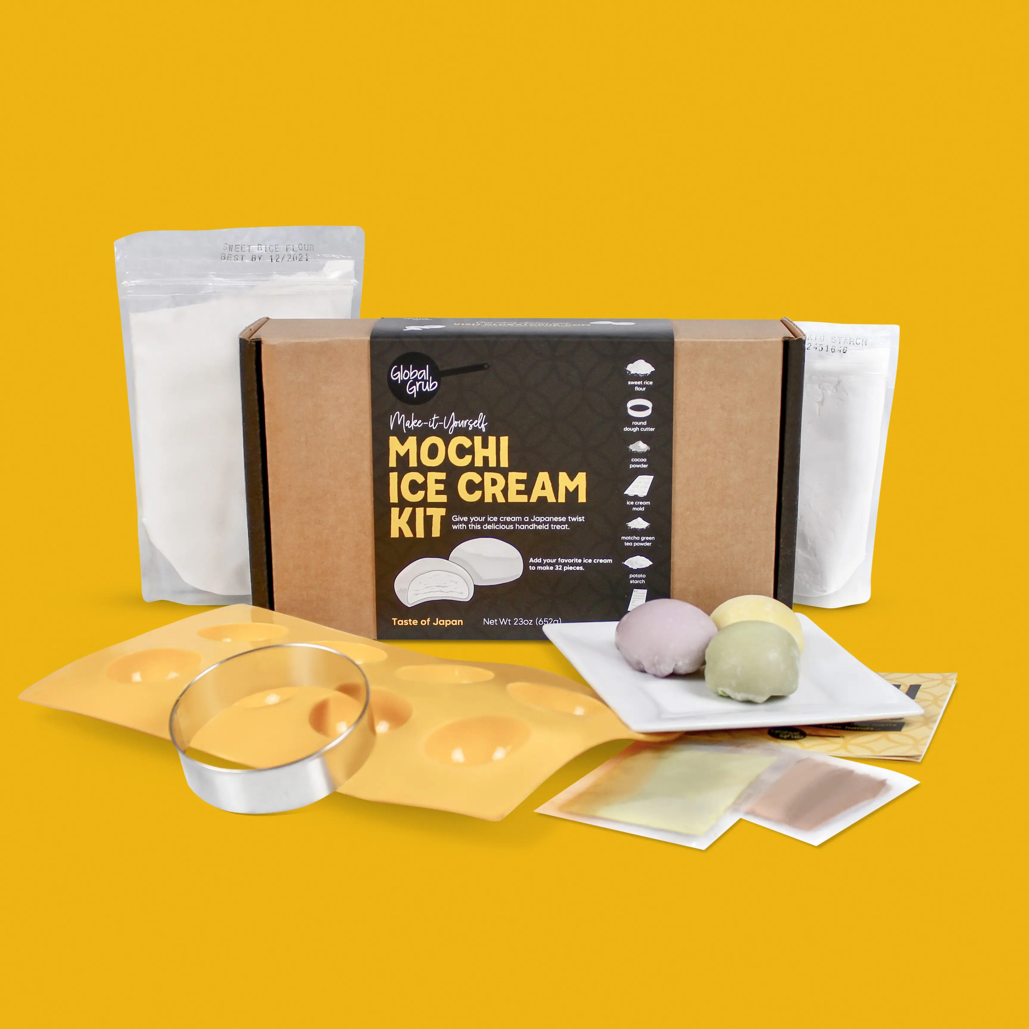 Global Grub Mochi Ice Cream Kit - Includes Sweet Rice Flour, Potato Starch, and Ice Cream Mold