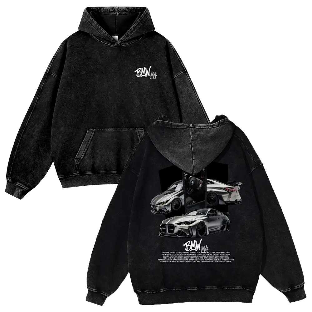 M4 Car Enthusiast 380g Autumn VIntage Washed Hoodie Graphic Sweatshirt