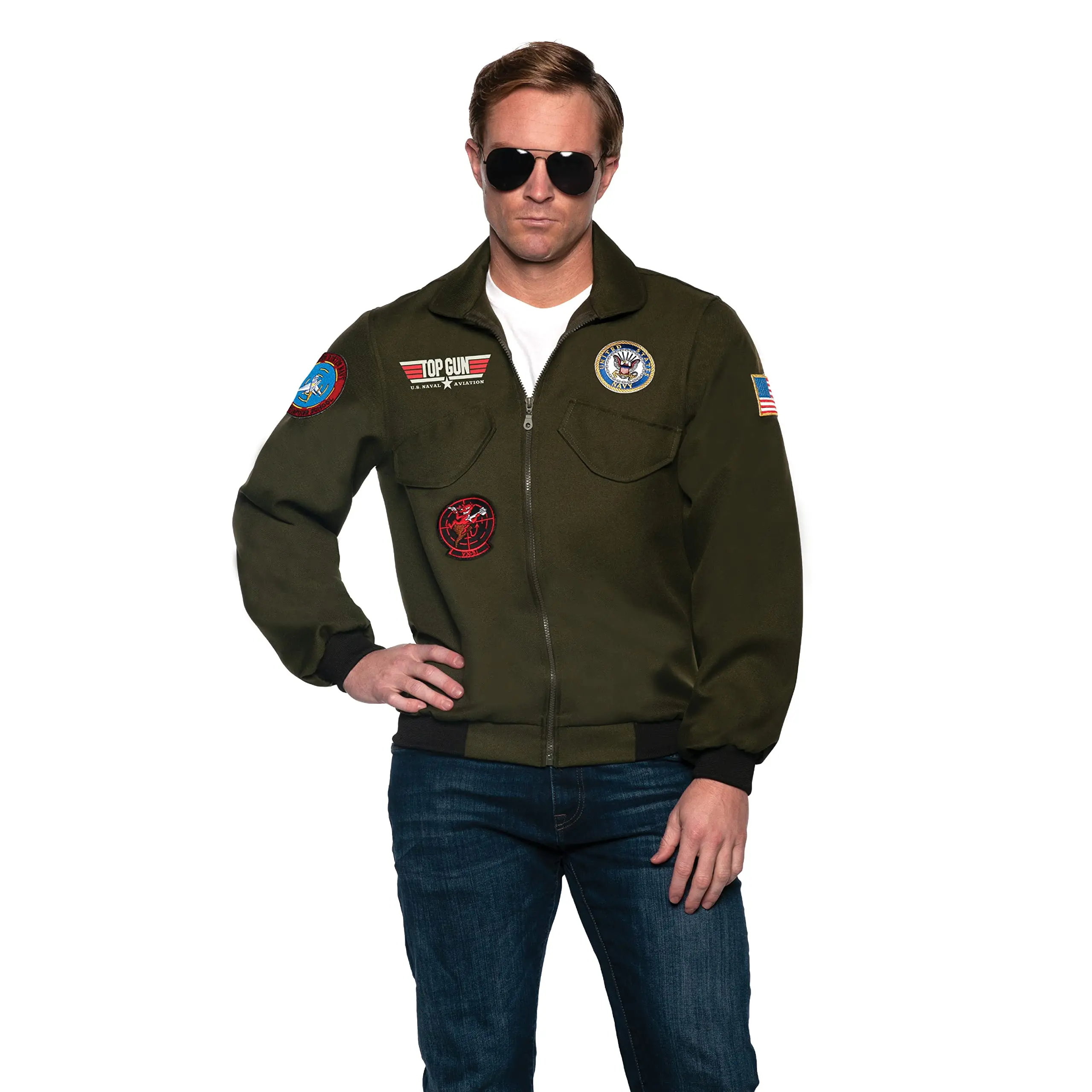 UNDERWRAPS TOPGUN Bomber Jacket - Officially Licensed US NAVY® TOPGUN Costume, Unisex Fighter Pilot jacket Halloween Costume Accessory, Couple Costume, One Size