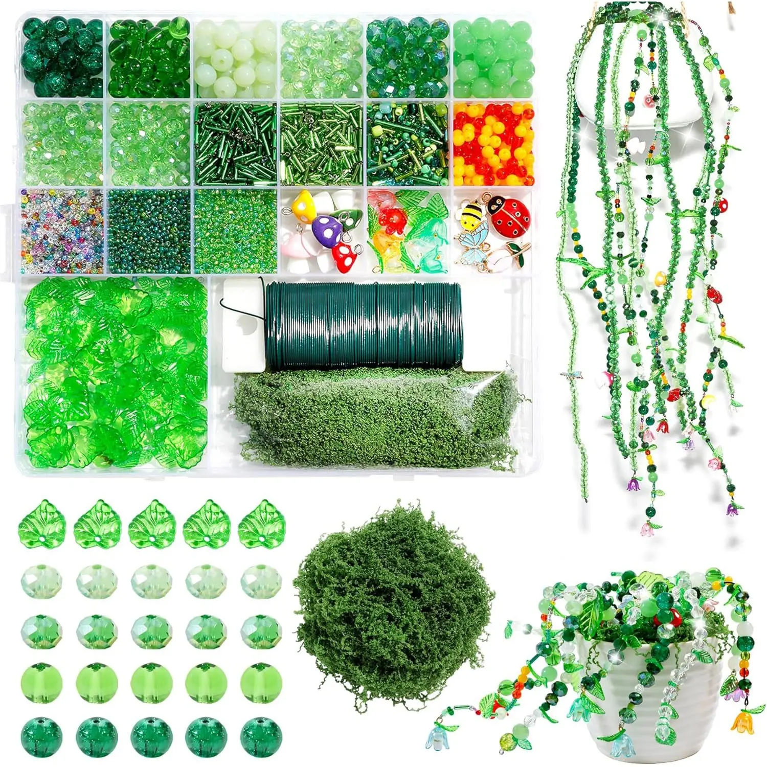 1686pcs Glass Beads Beading Kit, Glass Beads For Jewelry Making, Plant Shape DIY Craft Supplies, Beads For Crafts, Realistic Plant Decor Accessories, Jewelry Design Making Tools, DIY Handmade Beads
