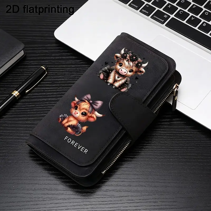 1pc Highland cattle pattern women's long wallet, multi-functional Durable Wallet, portable snap coin purse, Coin pouch, birthday gift and daily commuting essential, suitable for outdoor, travel and family use, Cow Print Wallet, Ladies Wallet, 3.10CYJ-3