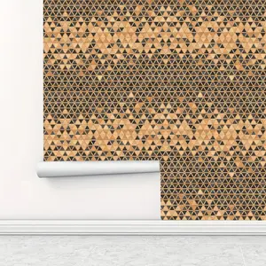 Geometric Triangle Shape Wood Texture Wallpaper, 1 Roll Waterproof Removable Wall Sticker, Wall Decor for Home Living Room Bedroom Dormitory