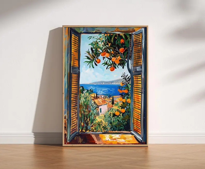 Open Window Henri Matisse Print, Henri Matisse Style Fauvism Painting, Modern Exhibition Print, Mediterranean Sea, Orange Tree, Coastal View