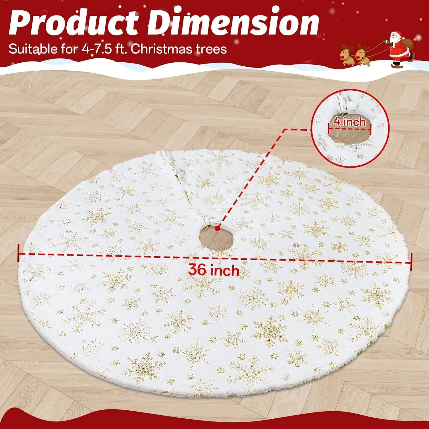 Christmas Tree Skirt, 36 inches White Christmas Tree Skirts | Snowflake Pattern, Xmas Tree Skirt Decorations, Soft Fluff, Non-slip Backing, Christmas New Year Party Decor