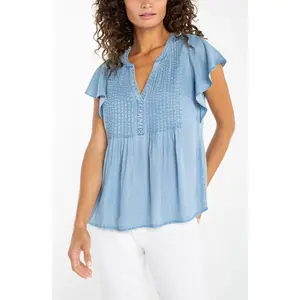Flutter Sleeve Popover Blouse w/ Pintucks (Plus) (Liverpool)