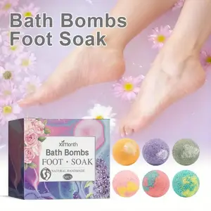 6pcs/box Handmade Bath Bombs Foot Soak with Sea Salt, Lavender, Rose, Turmeric & Ginger Oil - Deep Cleanse Moisturizing Spa Bath Salts for Foot Care, Alcohol-Free - 15g Each