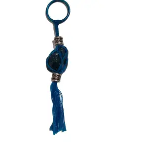 Apatite Blue Keychain - Genuine Gemstone Charm with Metal Ring