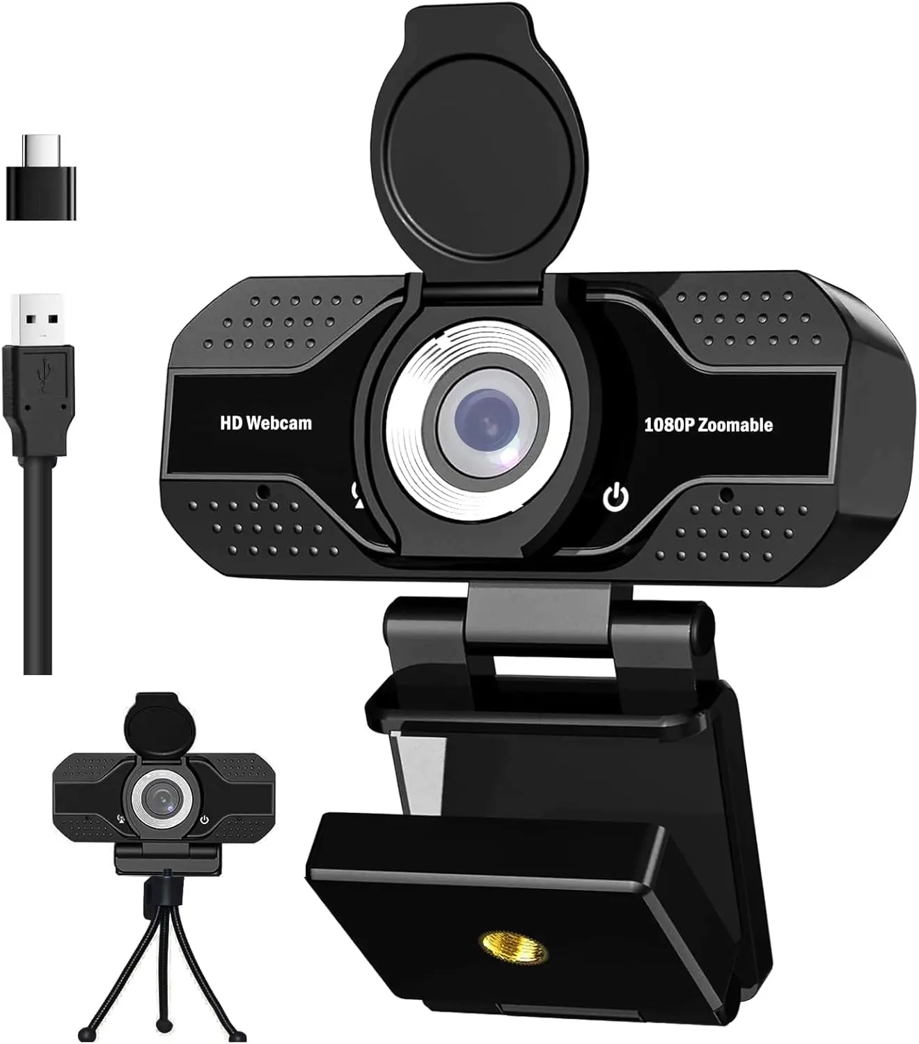 1080P HD USB Webcam with Microphone, Noise Cancellation, Privacy Cover, Wide-Angle Lens, Auto Light Correction, Anti-Glare Coating, Plug & Play USB Port Compatibility for Windows XP, Android, Live Streams, Laptop, Desktop, PC