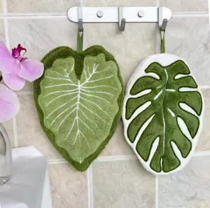 2PCS Multi-use Leaf Pattern Coral Fleece Hand Towels Coasters for Bathroom Kitchen Home Decor Practical Gift