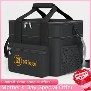 Lunch Bag Double Deck Multi functional lunch bag 15L- Leakproof Insulated Soft Large Adult Insulated Lunch Bag, Holds Anything Insulated Bag, Tote (Black,15L) fit fresh large lunch bag lunch box tote bag