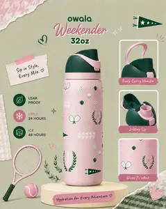 Owala 32oz Weekender Travel Bottle – FreeSip Leak Resistant Stainless Steel Water Bottle for Fitness, Office & Outdoor Adventures, Pink Girl Aesthetic