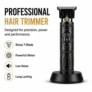 Professional Buddha Engraved Hair Trimmer Kit, Cordless Zero-Gap T-Blade Clipper for Men, USB Rechargeable Barber Trimmer with 4 Guide Combs for Edging, Fading & Beard Grooming