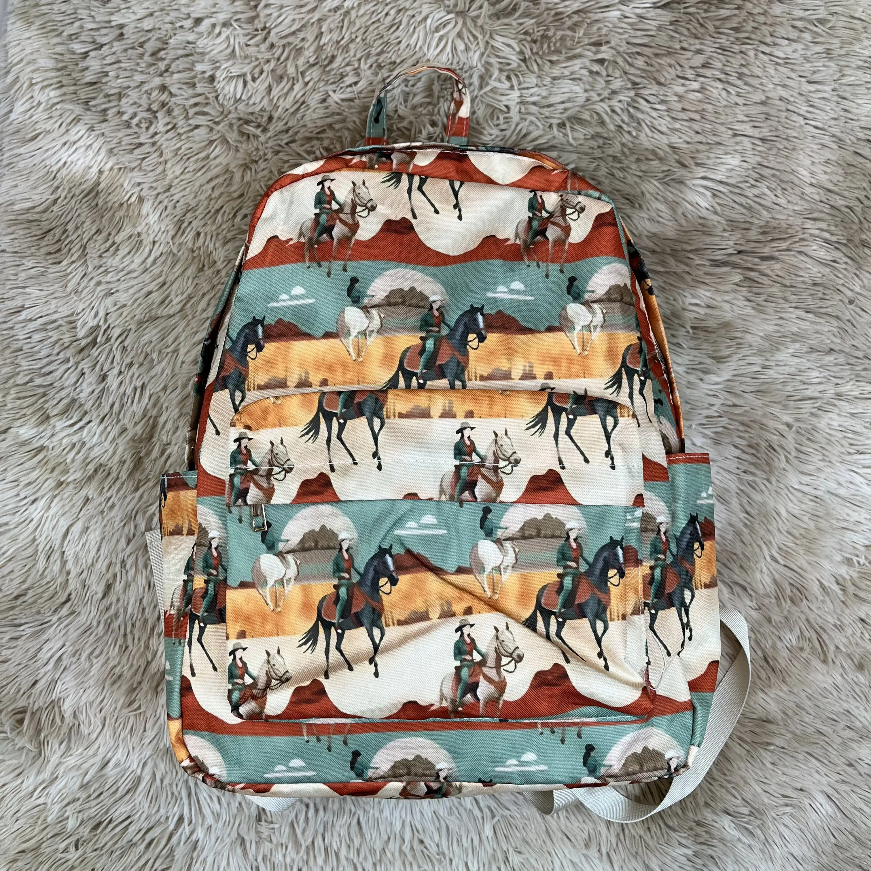 Cute Kids' Style Backpack with Western Rodeo Print, Functional School Booksack for Boys & Girls, 13" x 17" x 5", Cute Backpack, Back To School Haul, School Backpacks