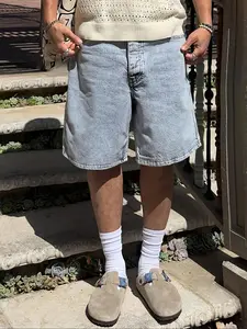 Men's Solid Color Denim Jeans Plain Shorts, Regular Fit Classic Casual Fashion Comfy Shorts for Daily Outdoor Wear, Men Bottoms for All Seasons