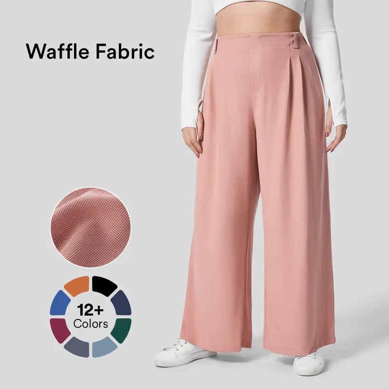 Halara High Waisted Plicated Side Pocket Wide Leg Waffle Casual Plus Size Pants