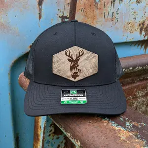 Custom Deer Night Scene Leather Patch, Unisex Snapback - Richardson Snapback Hat for Outdoor Lovers