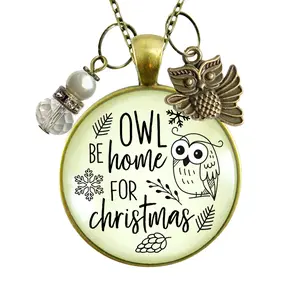 Christmas Charm Necklace Owl Be Home Holiday Pine Cone Charm Handmade Pendant Winter Gift