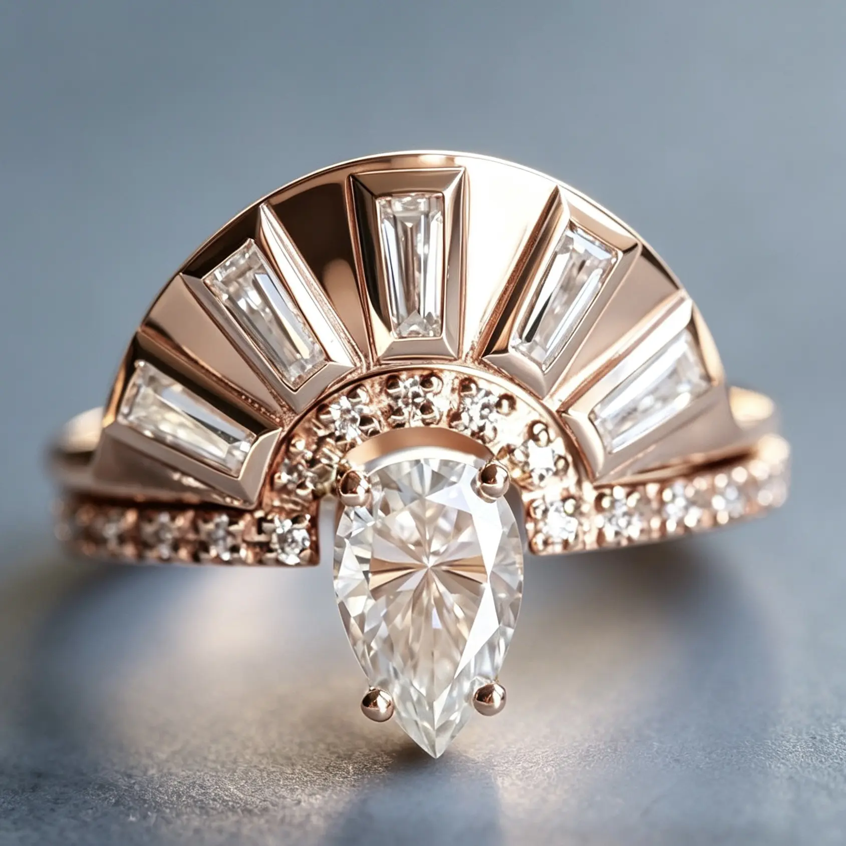 Women's Retro Italian Brushed Rose Gold Finger Bands - Cubic Zirconia Inlaid Matching Rings, Premium Delicate Anniversary Party Costume Jewelry Accessory
