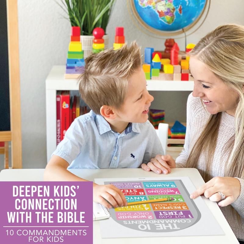 Colorful Rainbow Bible Posters | Set of 9 | Sunday School Classroom Art Stickers Visual Learning Tools