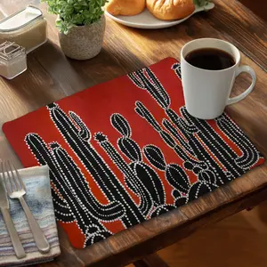 360 Stand Rectangular Retro Braided Polyester Placemat - 14x18 in, Black, Tall Cactus Print, Kitchen Tableware (CBPM1418D2CLFY), Coasters