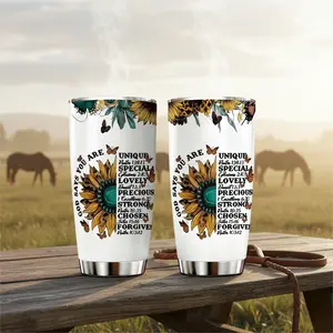 1 Pc 20oz Stainless Steel Tumbler, Vacuum Insulated Flasks Mug with Lid and Straw, Keep Hot 12H/Ice Drinks 24H, Thermal Mug for Daily Home Use, Sunflower Scripture Faith Drinkware, Inspirational Insulated Mug, Meaningful Gift for Women and Believers