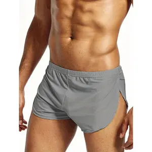 Men'S Stylish Solid Color Breathable And Comfortable High-Slit Design Boxer Shorts.