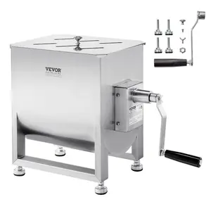 VEVOR Manual Meat Mixer, 30L Fixed Tank Meat Processing Equipment(Mixing Max 60LBS for Meat), Stainless Steel Meat Mixer, Sausage Mixer Machine with Lid Handle Gear Reducer, Ground Beef Hand Mixer