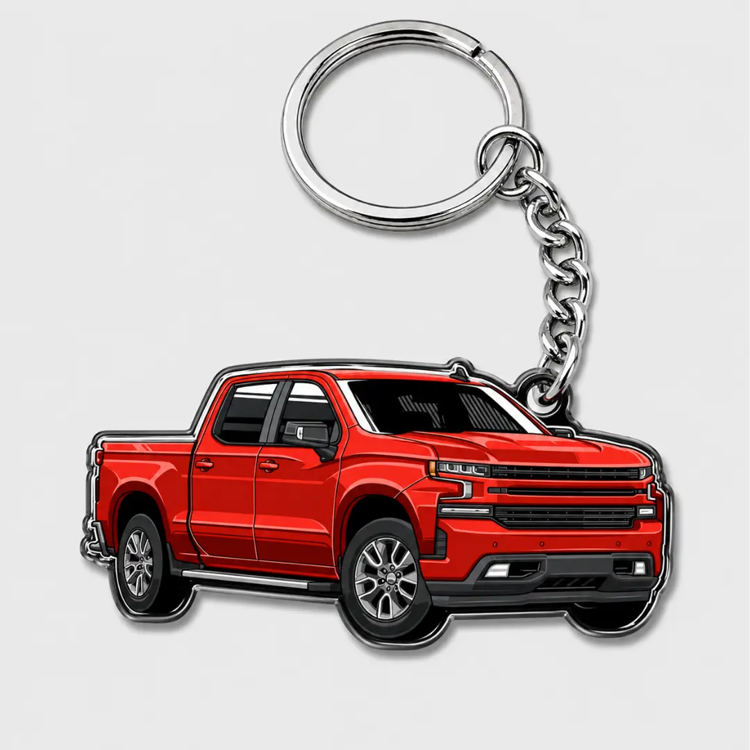 Silverado 1500 Truck Keychain – Red Pickup Truck Key Ring, Chevy Style Car Key Accessory, Gift for Truck Lovers