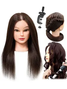 Professional Hairdressing Training Dummy Head with Clamping Stand, 150% Density Hair Training Head for Authentic Cutting Practice, Hair Styling Tool