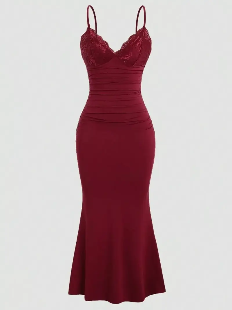 chinese dress ladies Burgundy Mermaid Chiffon Lace Prom Dress Backless Formal Gown, AST897 –  Asteria main image 1