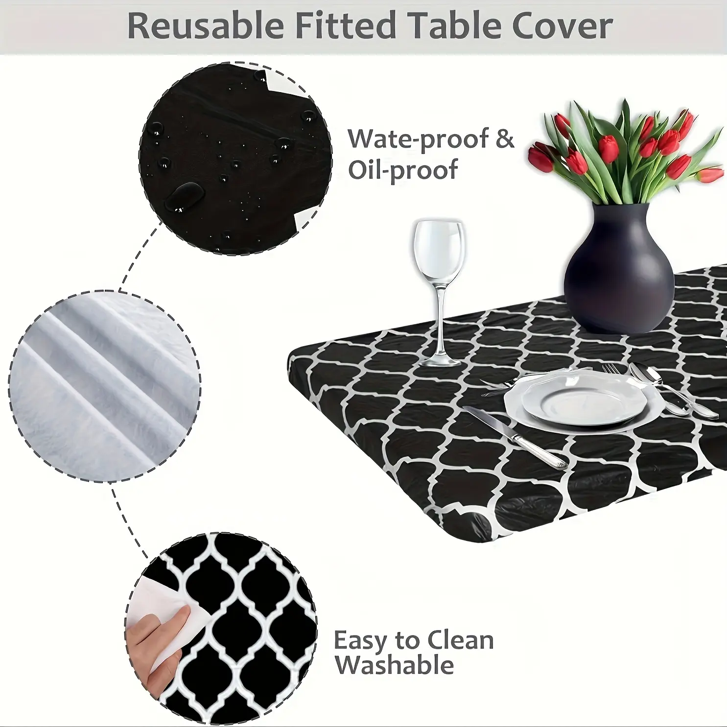 summervibes 1pc Rectangular Moroccan Tablecloth, Waterproof and Oil-Proof Vinyl Cover with Easy Wipe Surface – Ideal for Indoor, Outdoor, Patio, Picnic, Camping, Party, Banquet & Restaurant Use