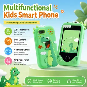 Smart Phone Toy for Kids, Portable, with Dual Camera 2.8-Inch Touch Screen, Dinosaur Design (Green) Touchscreen, Games, 40 Lock Screen Wallpapers, E-Book, Calendar, Alarm Clock, 20 Photo Frames, Perfect Gift for Girls