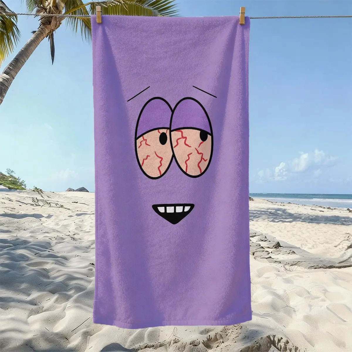 Funny Cartoon Face Beach Towel, Print, Ultra-Fine Fiber, Lightweight Quick-Dry Sand-Proof, Pool Beach Travel Camping