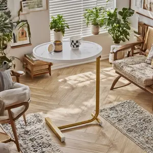 White C-shaped Side Table, Small Sofa Table for Cough, Bederoom
