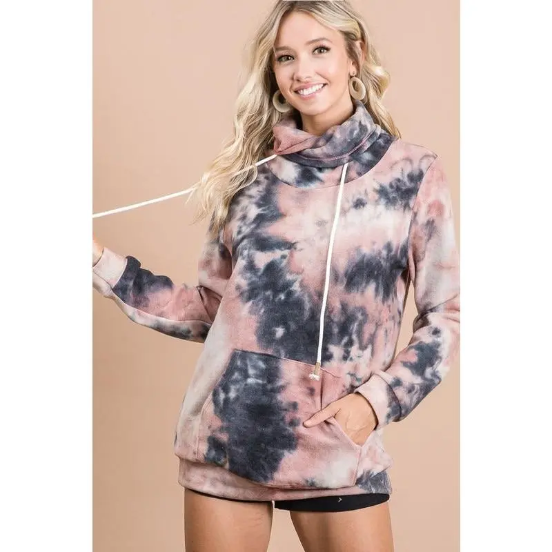 Brushed Tie Dye Overlapped Turtle Neck Sweatshirt
