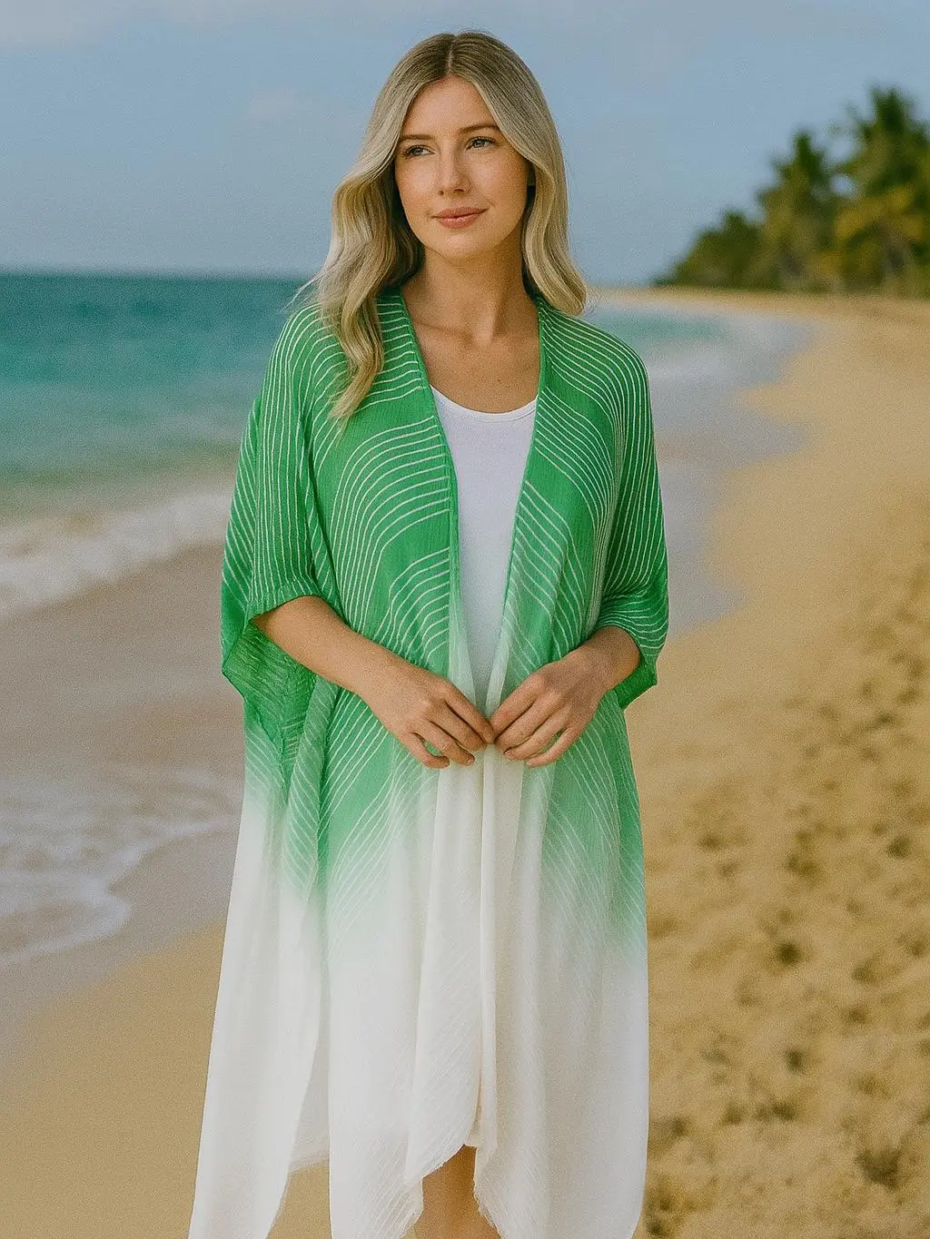 Violet Dusk Ombre Kimono One Size Two Tone Lightweight Boho Outerwear with Elbow-Length Dolman Sleeves Open Front and Flowy Fit for Summer Daily Wear Womenswear