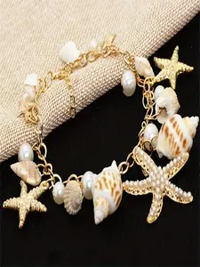1 European And American Fashion Jewelry Alloy Synthetic Pearl Bracelet Summer Beach Mixed Multi-Element Conch Starfish Bracelet