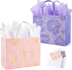 YANGTE 2 Pack 13" Large Beautiful Gift Bags Set with Greeting Card and Tissue Paper, Reusable Non-Woven Gift Wrap Bags with Handle for Presents of Any Birthday, Weddings, Mothers Day & Special Moments
