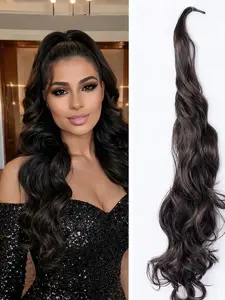 Ponytail Extension Flexible Wrap Around Ponytail Hair Extensions 32 Inch Long Curly Pony Tails Hair Extensions Wavy Hair Ponytails Hairpieces For Women Daily Use (2#(Black Brown))