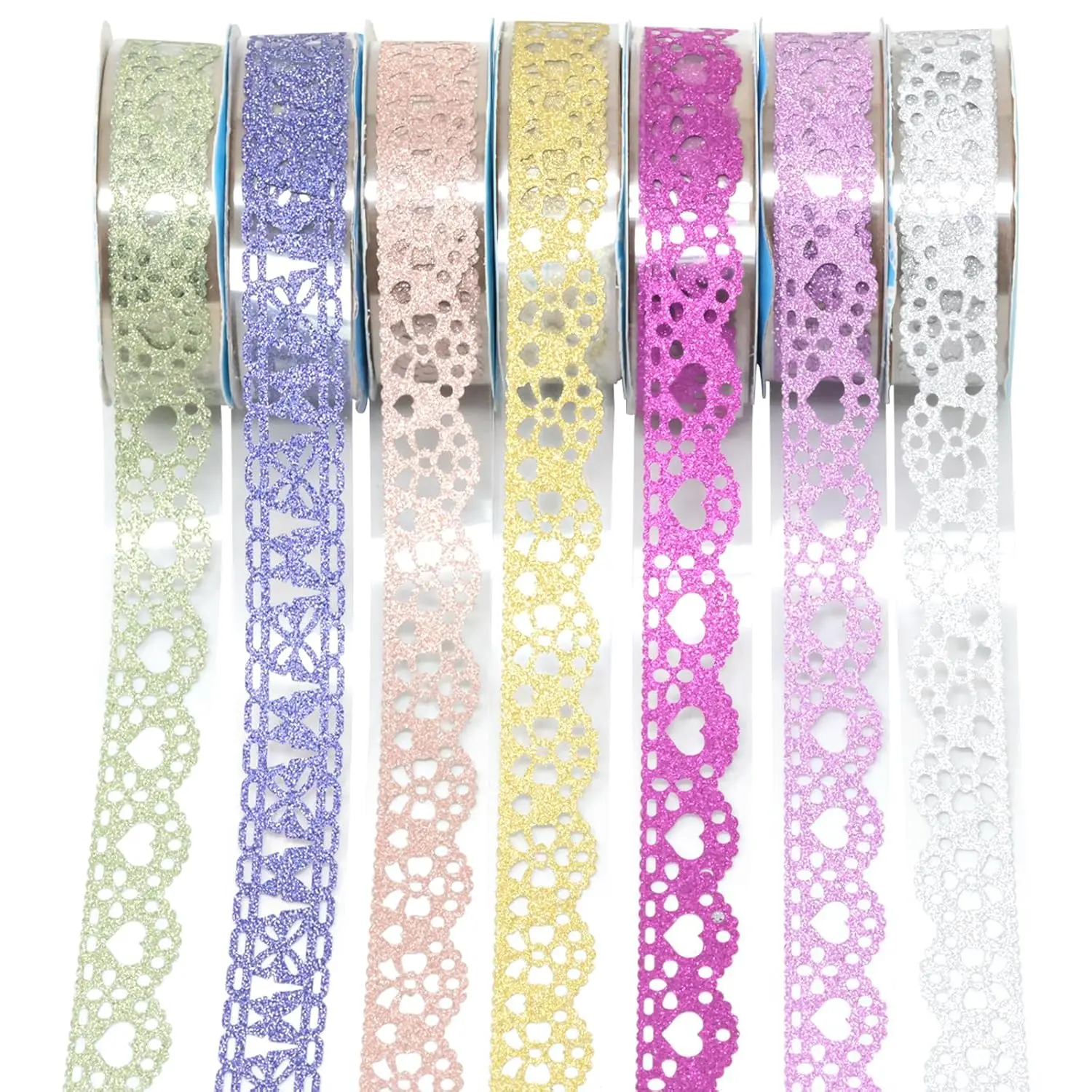 7 Roll of Glitter Washi Tape Lace Flower  Self-Adhesive Tape Sticker Colorful Decorative Masking Tape for Scrapbooking, Card Making, Crafts, Frames, Planner, Journal, Gifts Decoration