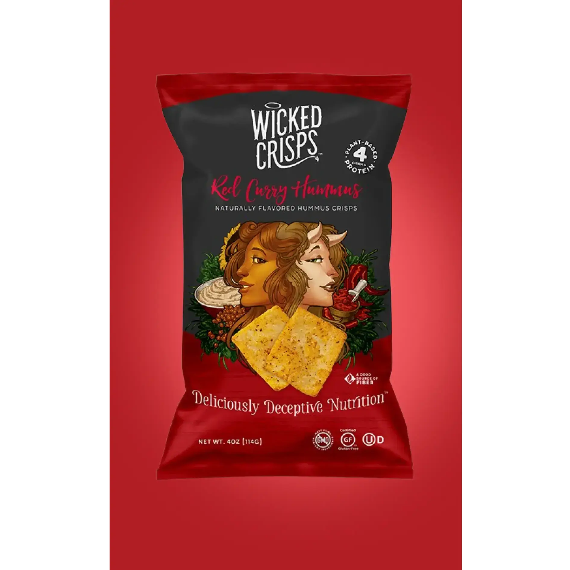 Wicked Crisps Red Zesty Curry Hummus Crisps (4-Pack) - Natural, Gluten-Free, Low-Calories, GMO-Free, Crunchy, Protein-Packed, Fiber-Rich Snack