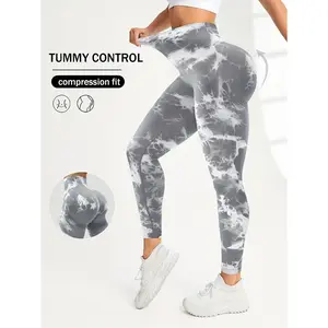 Women's High Waist Tummy Control Compression Sports Leggings - Marble Tie-Dye Print, Four-Way Stretch, All-Season Fitness and Casual Pants, Shaping Tummy Control Underwear, Super Stretch Fabric