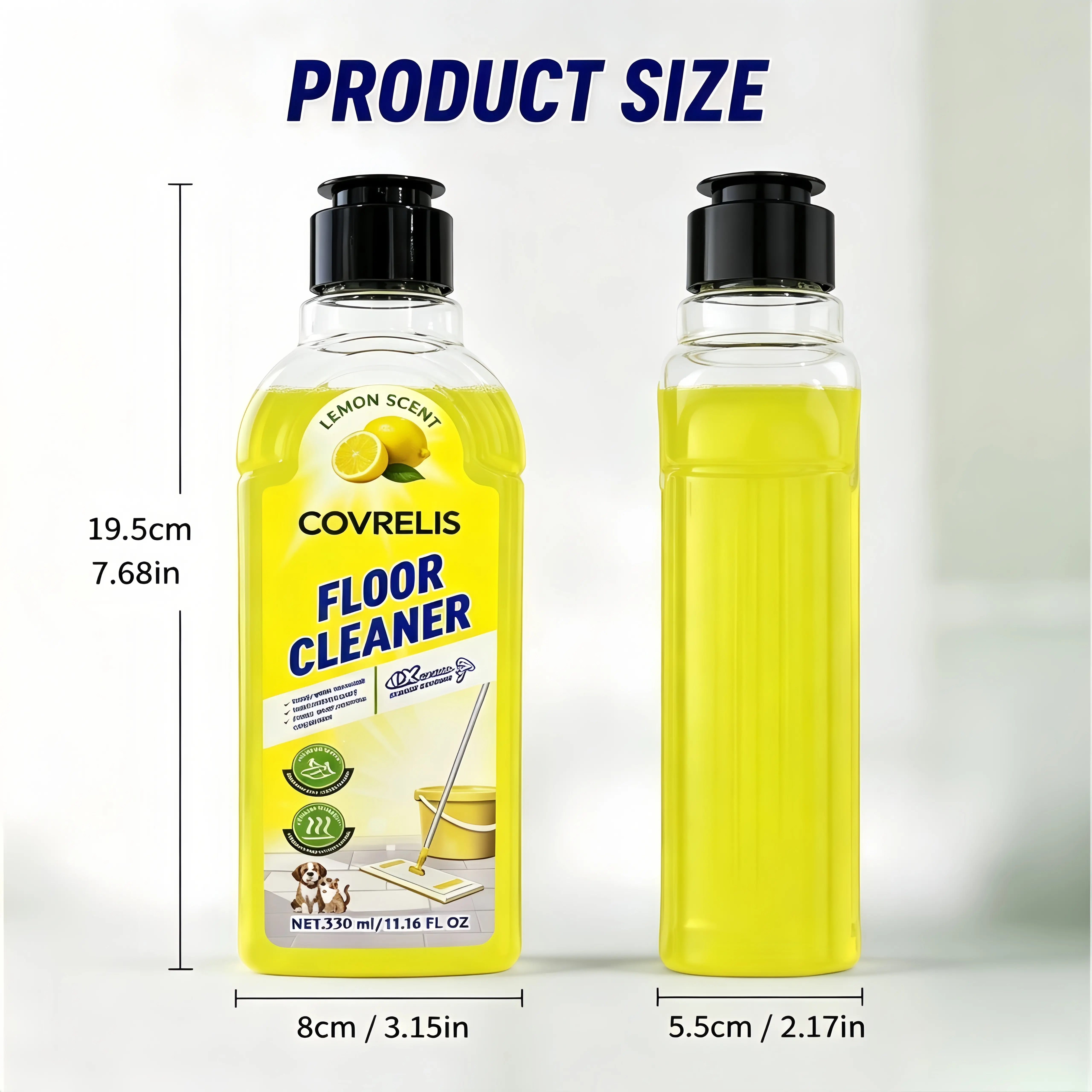 COVRELIS Floor Cleaner, Lemon Scent — suitable for tiles and wood floors; long-lasting freshness, removes everyday stains and dust; pet-friendly, ideal for home use.