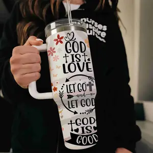 God Is Good, 40oz large capacity car water bottles with lid and handle, 304 stainless steel insulated tumbler, suitable for car, office, travel, Christian Gift, Gifts
