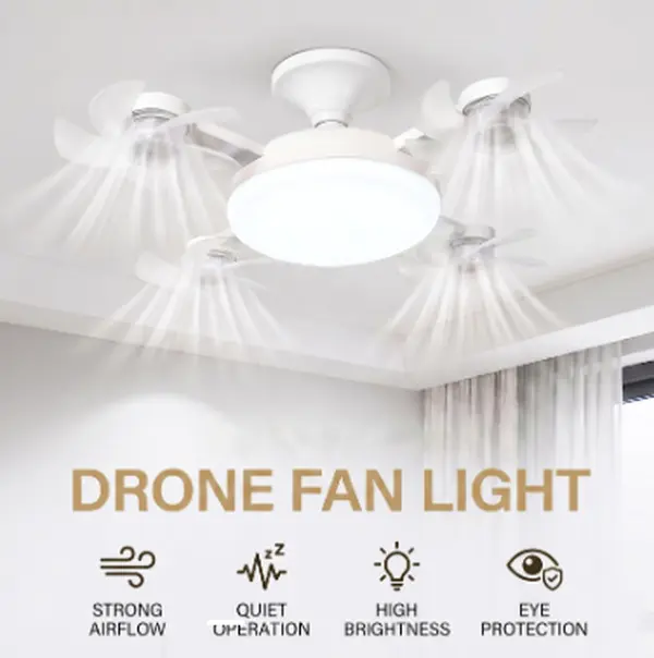 Foldable LED Ceiling Fan Light with Remote Control, E27 Socket Compatible, Adjustable Lighting & Functions, 3-Blade 50W or 4-Blade 60W Bedroom Fan