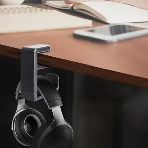 Two rotating headphone stands, 360° adjustable angle, space-saving wall-mount design, heavy-duty metal structure with clip hook, foldable headphone hook stand, suitable gaming and office setup, a must-have gamers, multi-functional hook.