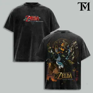 The Legend of Zelda Twilight Princess Washed T-Shirt, Midna & Link Graphic Tee, Retro Bootleg Streetwear, Acid Wash Oversized Gaming Shirt, Dark Fantasy Fan Gift