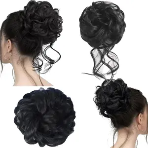 2PCS Large Messy Bun Hair Piece Wavy Curly Scrunchies Synthetic Chignon Ponytail Hair Extensions Thick Updo Hairpieces for Women 