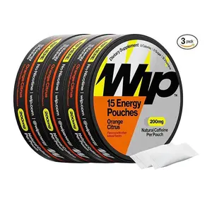 Wip Energy Pouches, Sugar Free Blend with 200 MG Natural Caffeine, B Vitamins, Minerals & L Theanine for Energy Support, Pre Workout for Active Lifestyles, Orange Citrus, 3 Cans, 15 Pouches per can