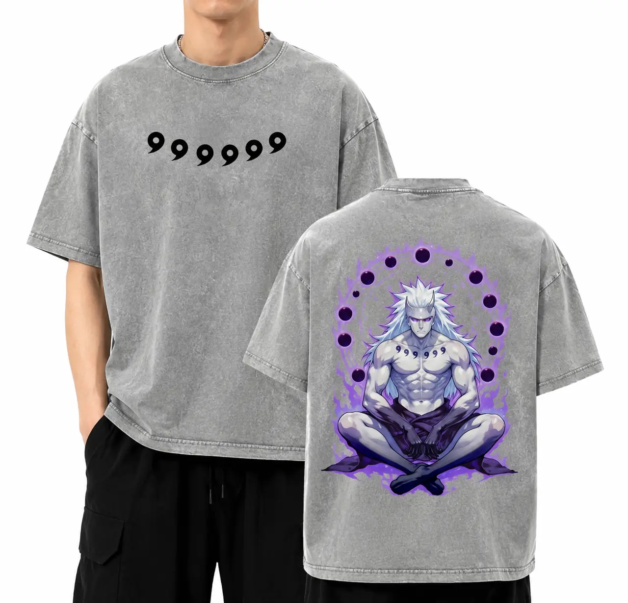 Six Paths Power Madara Uchiha x Naruto Anime Double Printed Unisex Oversized Washed Tee Manga Heavyweight Cotton Lightweight Gift For Naruto Fan Madara Fan